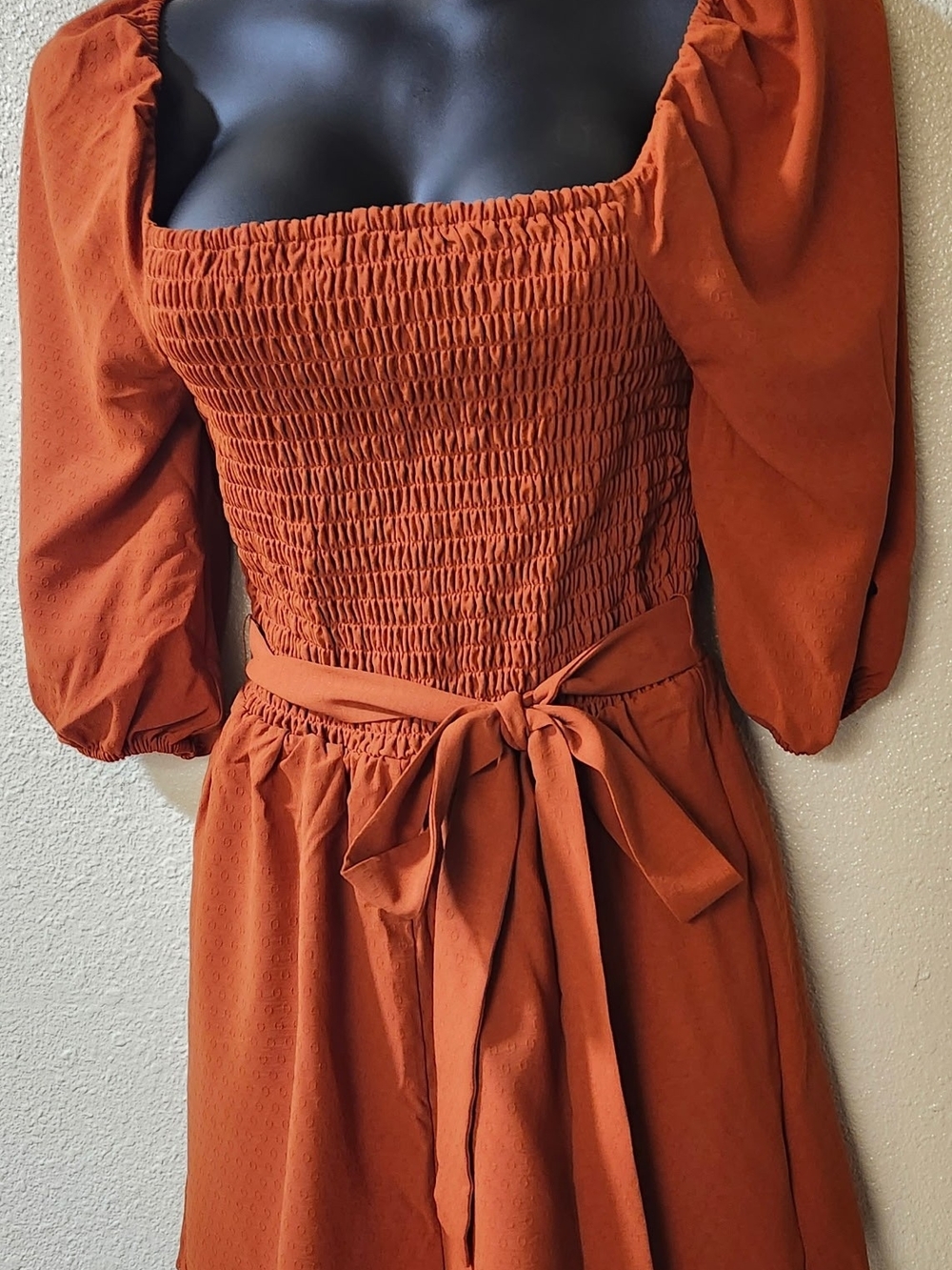 BCBGeneration Rust Orange Smocked Puff Sleeve Romper S